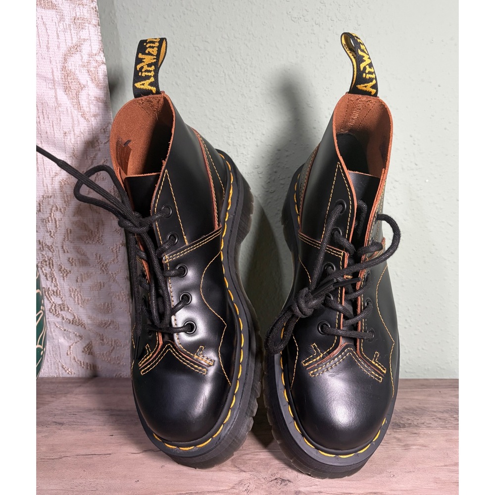 Dr. Martens Boots Womens 8/ 7M Black Church Quad Monkey Platform Contrast Stitch